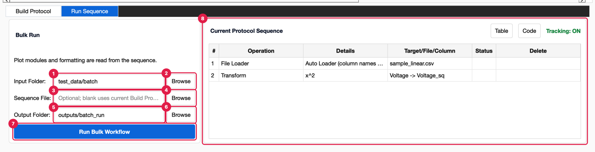 Run Sequence tab